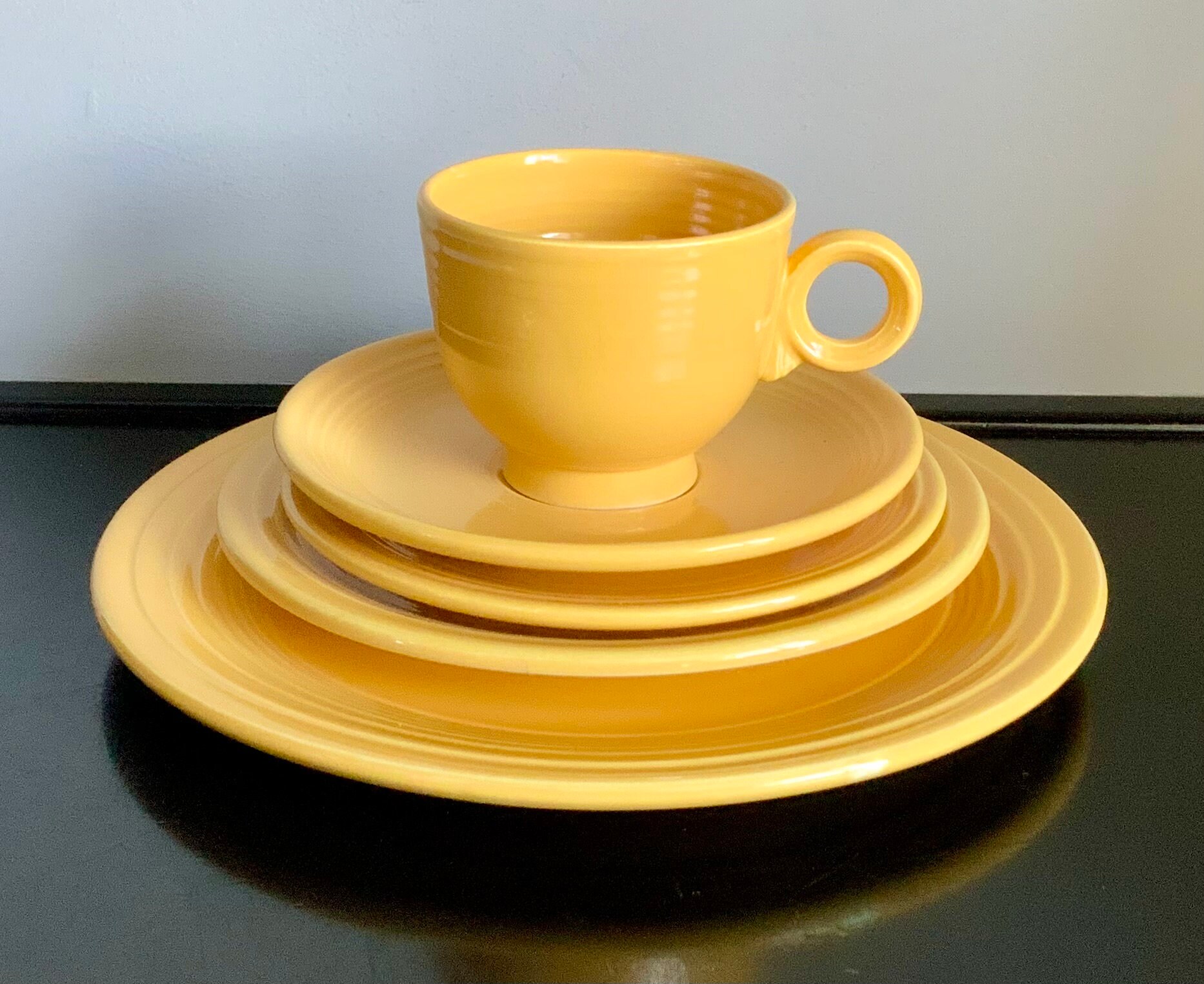 5-piece Set of Vintage Original Yellow Fiestaware Saucer, Cup