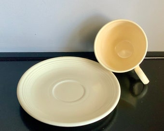 Rare Vintage Ivory Fiestaware Flat-Bottom Cup & Matching Saucer — Only Produced in 1936 -- Free Shipping!!