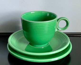 3-Piece Set of Vintage Medium Green Fiestaware — Bread Plate, Cup & Saucer — Free Shipping!!