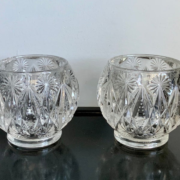 Vintage Avon Clear Globe Candle Holder — Starburst & Diamond Pattern — 2 Available -- Free Shipping!