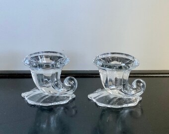 Set of 2 Heisey Warwick Clear Small Corucpia Cabdlesticks -- Free Shipping!!