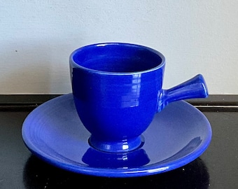 Vintage Fiestaware Stick-Handled Cobalt Demitasse Cup & Saucer -- Free Shipping!
