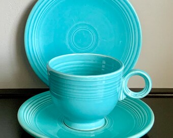 3-Piece Set of Vintage Original Turquoise Fiestaware - Saucer, Cup, Bread Plate — Free Shipping!!