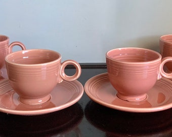Set of 4 Vintage Rose Fiestaware Cups and Saucers - Free Shipping!!