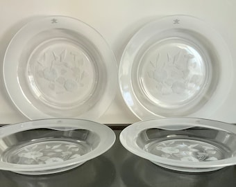 Set of 4 Vintage Lead Crystal Avon Hummingbird Rimmed Soup Bowls -- Free Shipping!