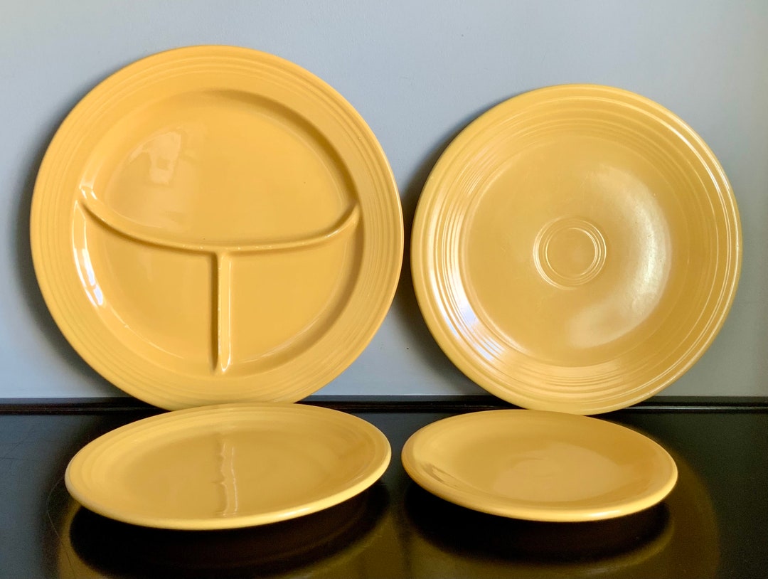 4piece Set of Vintage Original Yellow Fiestaware Divided Grill, Lunch
