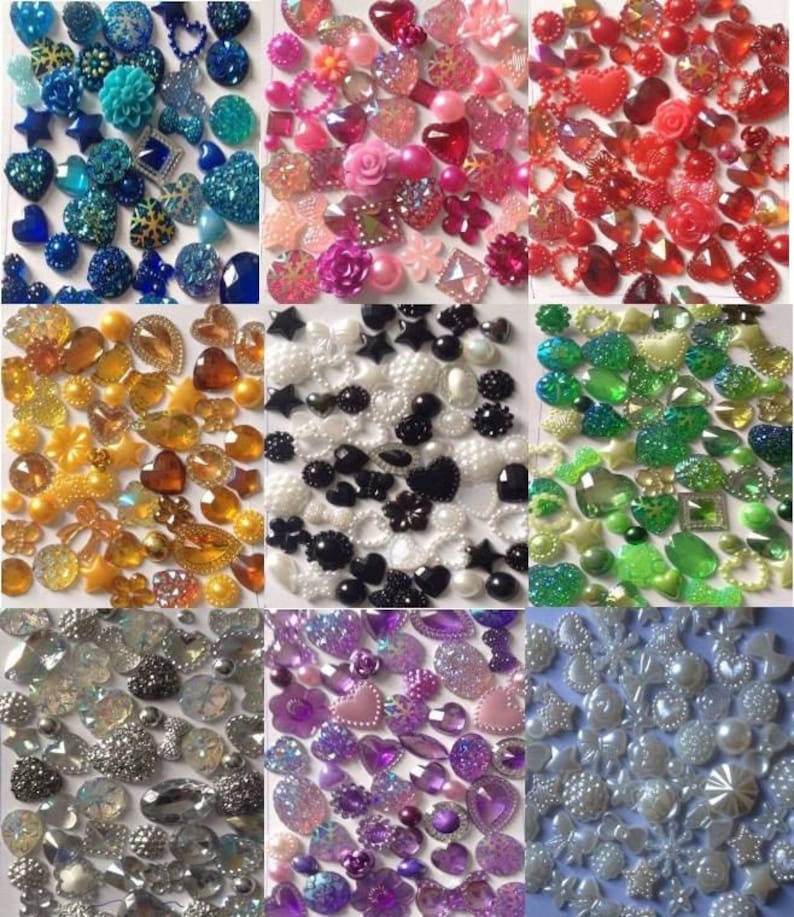 60 x Mixed Flat backs Hearts Resin Pearls Bow Flower Embellishments Cabochon