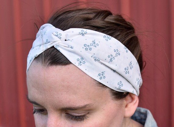 Blue Floral Headband White Hair Accessory Blue Twist Etsy