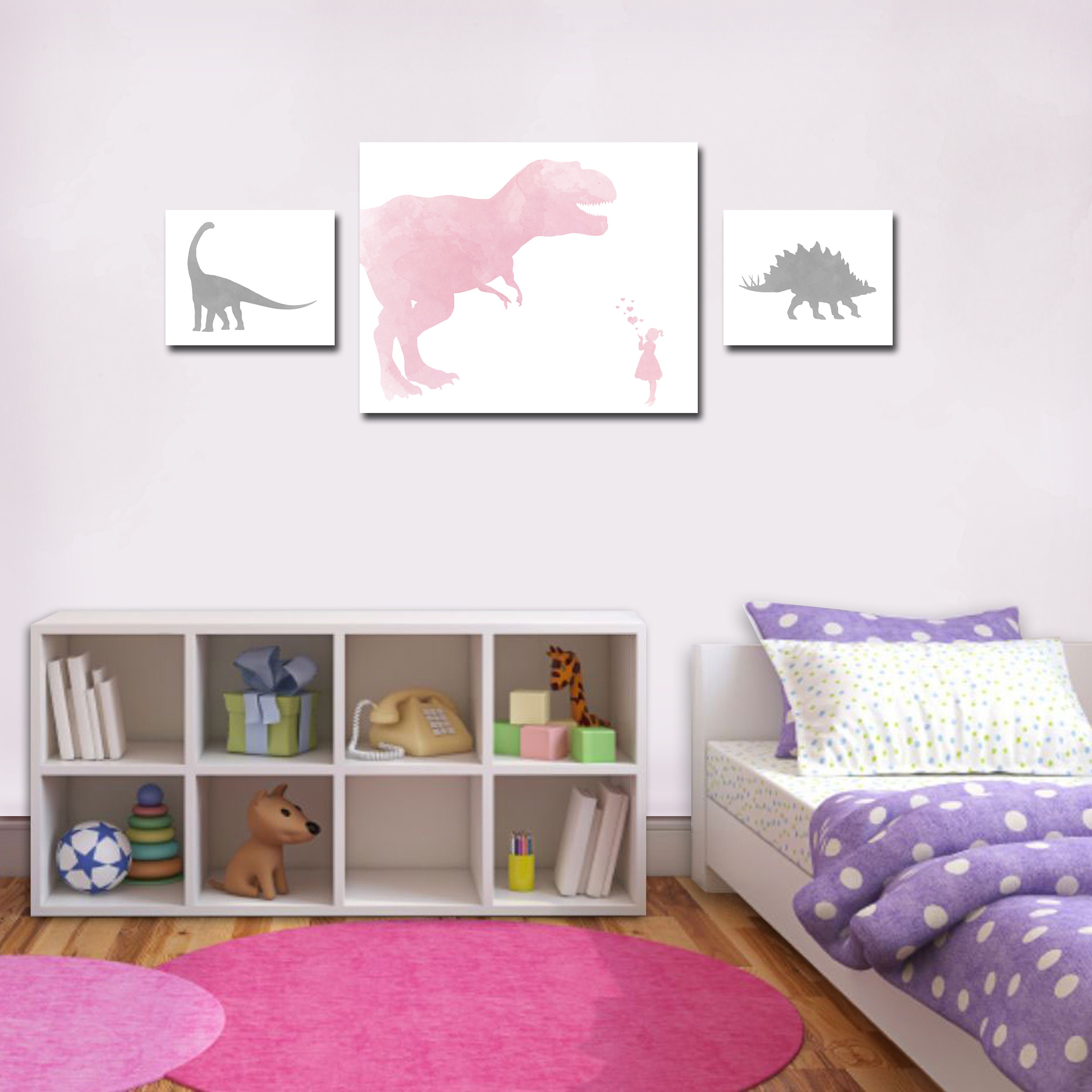 Girl Dinosaur Art Dinosaur Nursery Girls Bedroom Art | Etsy