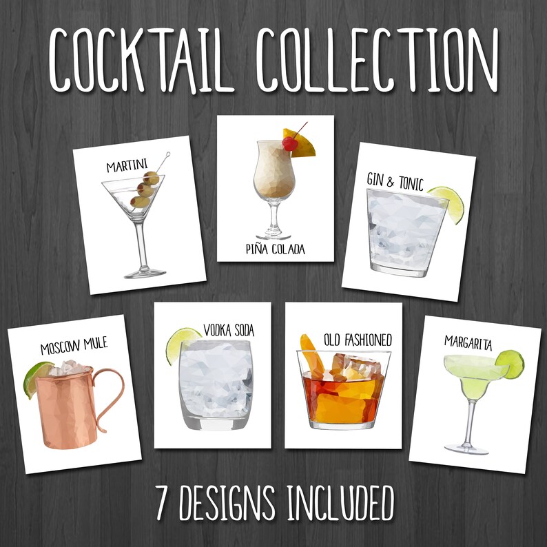 Cocktail Print Kitchen Art Bar Prints Cocktail Art Bar Etsy