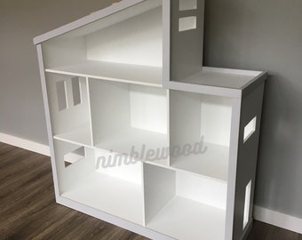 Large Dollhouse, for dolls up to 10".  45" x 15” x 51”H with 15" room heights. Made to order