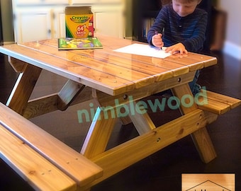 Kids Cedar Picnic Table / Preschool Cedar Picnic Table / Craft Bench for toddlers 2-7 years