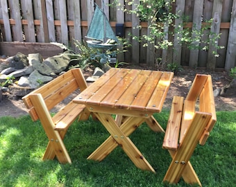 Kids' Cedar Picnic Table With Separate Benches for Kids 2 - 7
