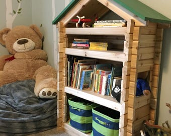 DIY woodworking plans for Kids Log Cabin Bookcase / Boys bedroom bookcase / Playroom bookshelf / Boys nursery furniture