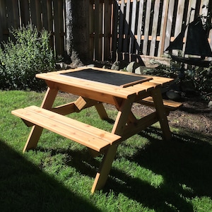 Kids Sensory Picnic Table, 3-In-1 Transformer with Sand & Water/Storage Bins and Blackboard Pre-school/Toddler image 3