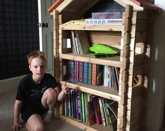 Kids / Child's Bookcase, Log Cabin House Bookshelf,