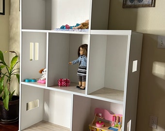 Large Dollhouse 22" room heights for 18" dolls (1:4.5 scale) 48" x 15" x 72"H with 22" room heights. Made to order