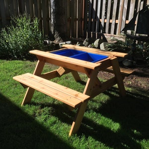 Kids Sensory Picnic Table, 3-In-1 Transformer with Sand & Water/Storage Bins and Blackboard Pre-school/Toddler image 2