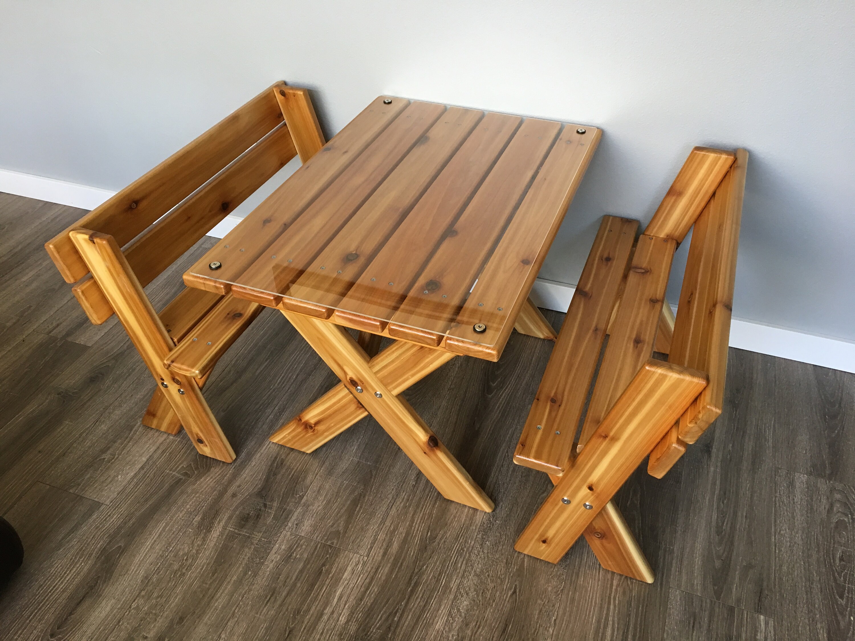  Mesa de picnic para niños hecha de madera de cedro (secoya), 36  pulgadas de largo por 34 pulgadas de ancho : Patio, Césped y Jardín