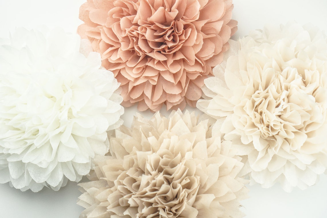 Neutral Theme Poms Paper Flower Flower Balls Wedding Etsy