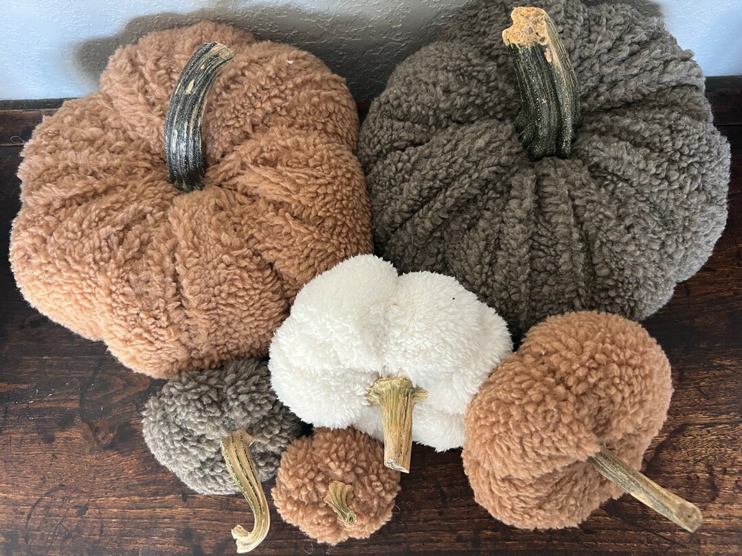 Grouping of 3 Fall Color Sherpa Pumpkins, Fall Sherpa Decor, Soft Fuzzy