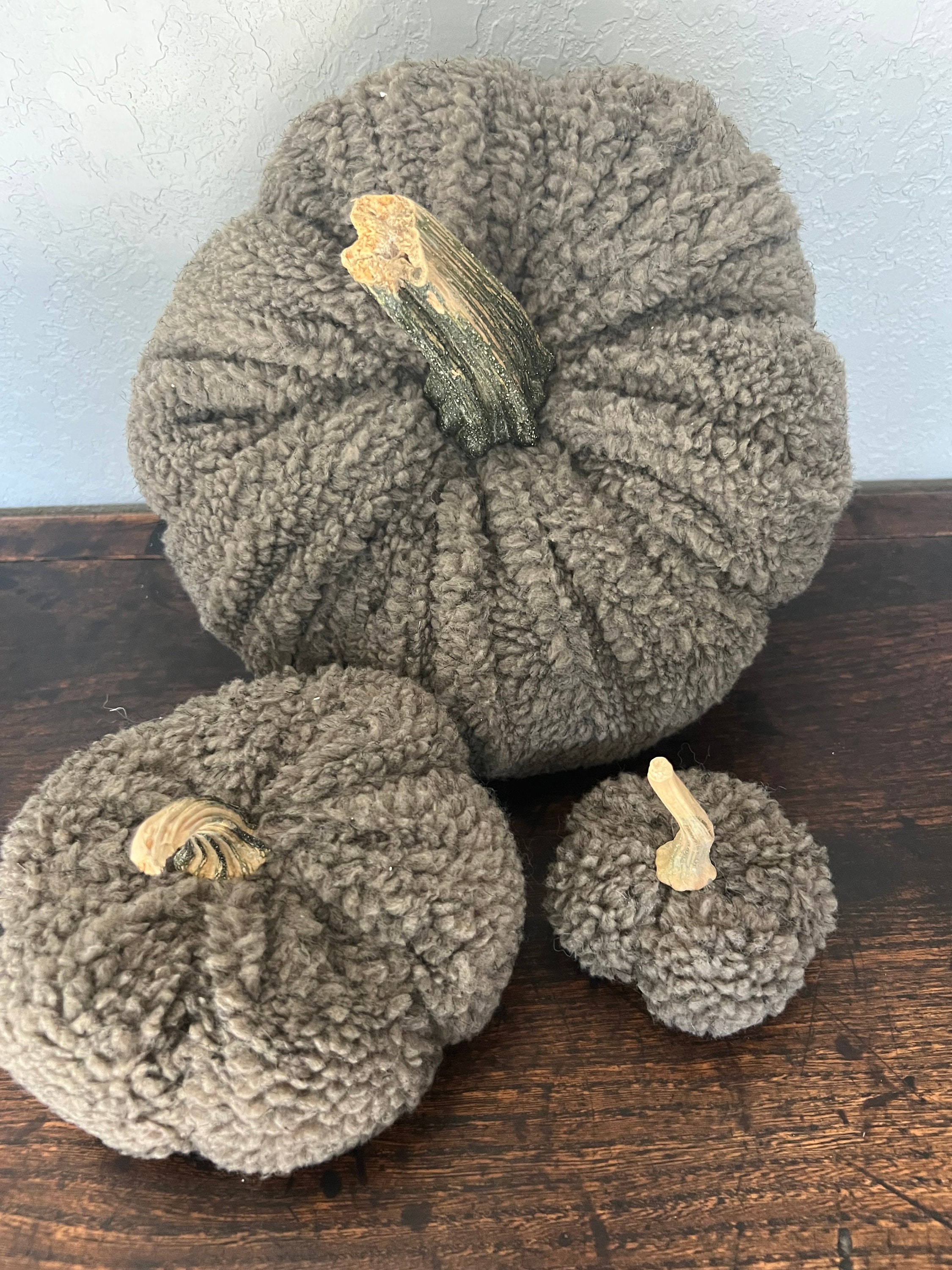 Grouping of 3 Fall Color Sherpa Pumpkins, Fall Sherpa Decor, Soft Fuzzy