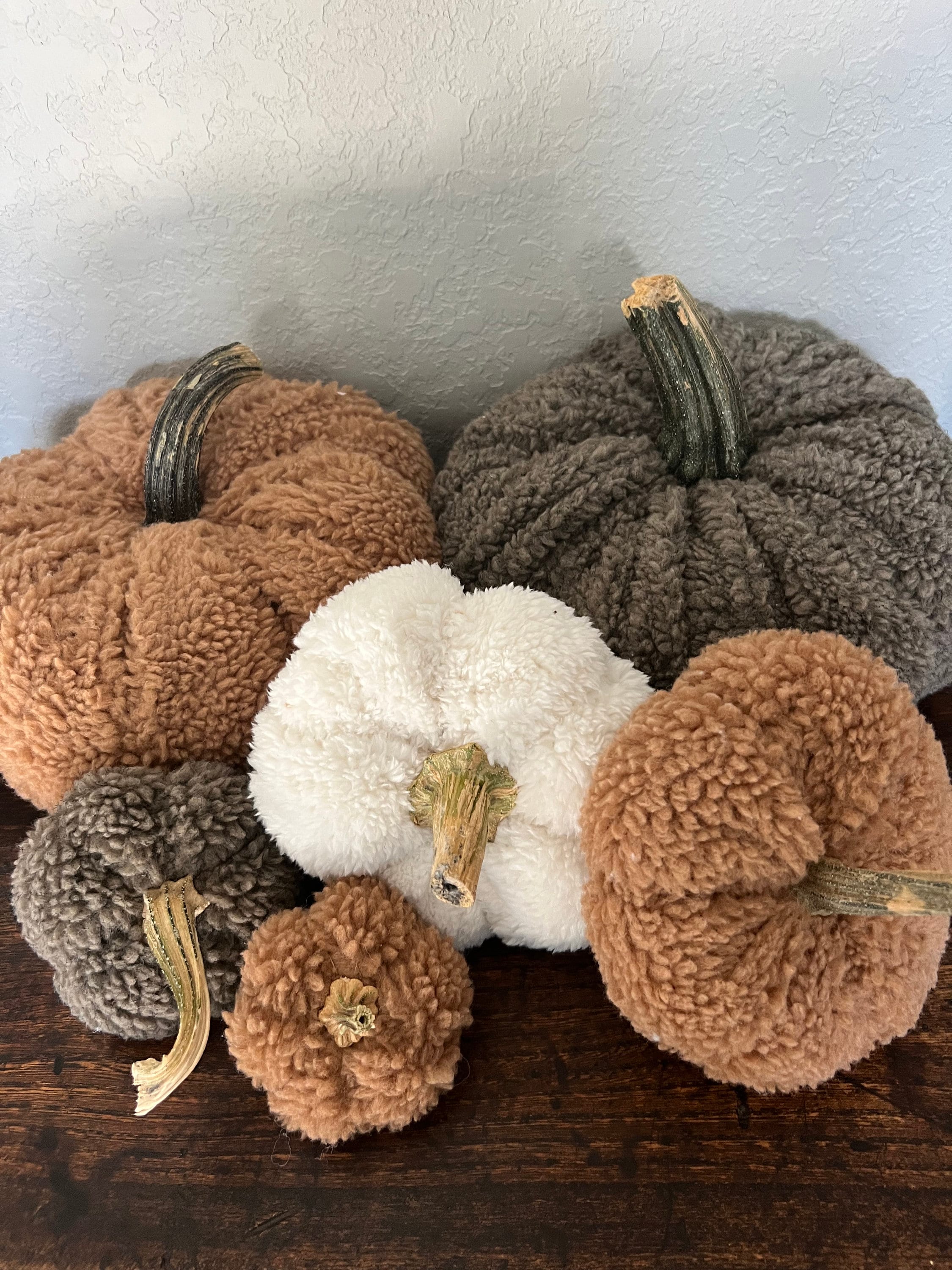 Grouping of 3 Fall Color Sherpa Pumpkins, Fall Sherpa Decor, Soft Fuzzy