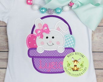 Girls Easter Bunny Shirt, Bunny basket Egg Shirt, Girls Easter basket Shirt, Girls Easter Outfit, Easter Rabbit and Egg, bunny Shirt.