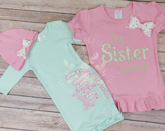 Baby Girl gown, Coming Home Outfit, Sibling Set, Sister sister outfit, New Born Outfit, Baby Gift, Baby Shower Gift, Personalized baby Gown.