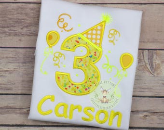 Boys Yellow Birthday Shirt, Boys Party Shirt, Birthday Party Shirt, Party Hat Shirt, Balloons Party Hat Birthday, Birthday Party Shirt.