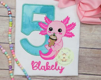 Axolotl Birthday Shirt, Party Axolotl birthday shirt, Girls Birthday, Water birthday, Axolotl Animal Birthday Shirt, Axolotl Birthday.