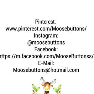May include: A logo for Moose Buttons, a business that creates creative stitches and stuff. The logo features a cartoon moose sitting on a bed of green leaves. The text "Moose Buttons" is written in brown letters below the moose. The text "Creative Stitches & Stuff" is written in smaller brown letters below the main text.