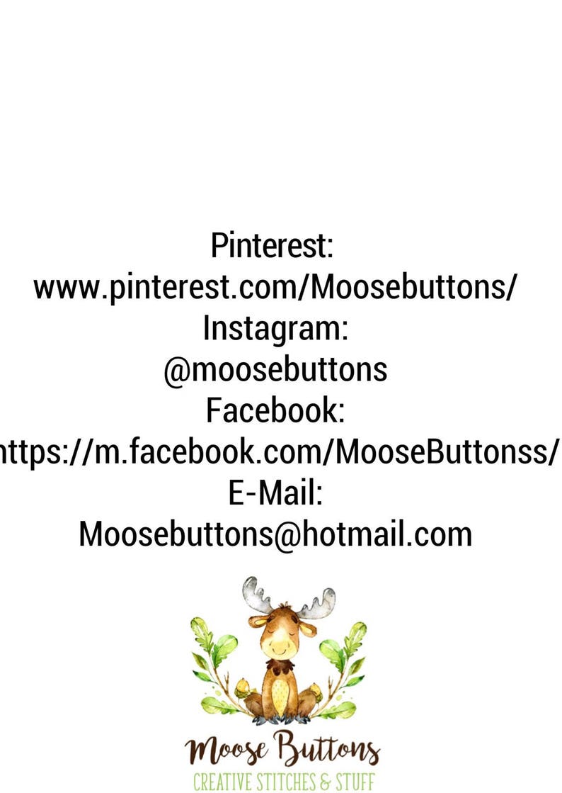 May include: A logo for Moose Buttons, a business that creates creative stitches and stuff. The logo features a cartoon moose sitting on a bed of green leaves. The text "Moose Buttons" is written in brown letters below the moose. The text "Creative Stitches & Stuff" is written in smaller brown letters below the main text.