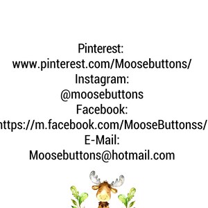 May include: A logo for Moose Buttons, a business that creates creative stitches and stuff. The logo features a cartoon moose sitting on a bed of green leaves. The text "Moose Buttons" is written in brown letters below the moose. The text "Creative Stitches & Stuff" is written in smaller brown letters below the main text.