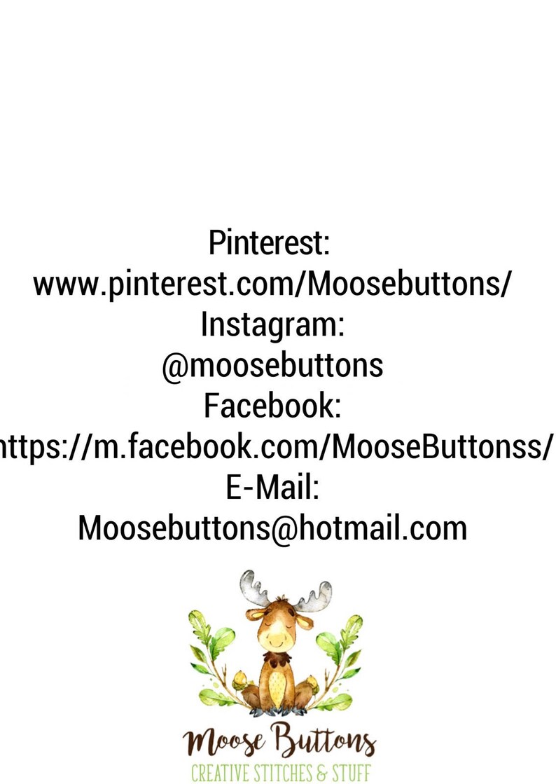 May include: A logo for Moose Buttons, a business that creates creative stitches and stuff. The logo features a cartoon moose sitting on a bed of green leaves. The text "Moose Buttons" is written in brown letters below the moose. The text "Creative Stitches & Stuff" is written in smaller brown letters below the main text.