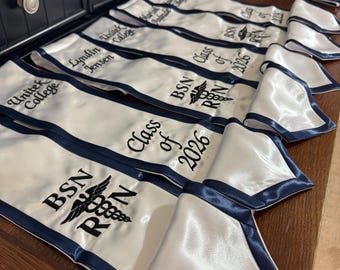 Graduation Stoles, Grad Stah, College Sash, College Name, Embroidered Stoles RN Grad Sash.