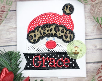 Girls Christmas Santa Shirt, Christmas Santa Shirt,  Santa Cheetah Shirt,  Christmas Outfit, Santa Hat Shirt.