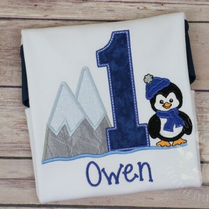 Boys Winter Penguin Birthday Shirt, Wonderland Party Outfit immagine 1