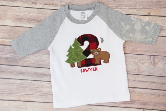 Boys bear birthday shirt, lumber jack birthday, Woodland Shirt, Forest Bear Shirt, Buffalo Plaid Birthday Shirt, Buffalo Plaid Birthday.