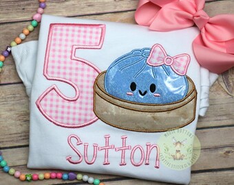 Dumpling Birthday Shirt, Custom Name, Kids Party Apparel, White Cotton Tee