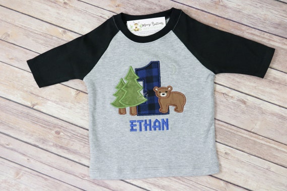 Buffalo plaid birthday, forest bear birthday, Boys birthday bear shirt, plaid bear birthday, 1st bear birthday, bear tee, baby bear birthday