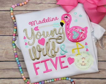 Young Wild Free Birthday, Young Wild flamingo Five Birthday, Wild and three birthday outfit, Pink flamingo birthday.