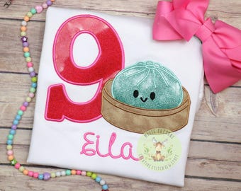 Dumpling Birthday Shirt, Custom Name, Kids Party Apparel, White Cotton Tee