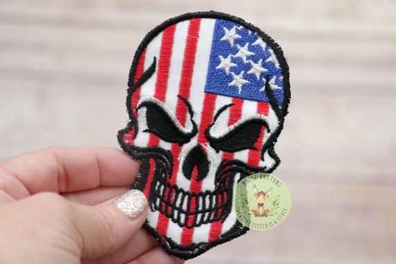 Skull Flag Hook and Loop Patch, American Iron on Patch, Flag Iron