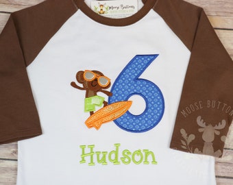 Surfer birthday shirt, boys beach birthday shirt, surf birthday, monkey birthday, summer birthday shirt, monkey surf shirt, monkey shirt.