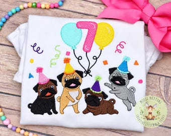 Pug Birthday Shirt, Four Pugs Party, Dog Lover Gift, Kids Apparel