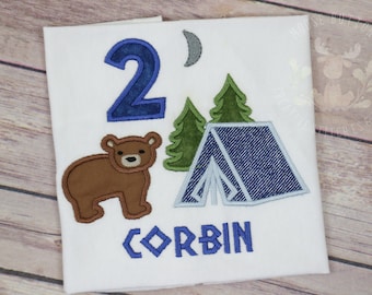 Boys camping birthday shirt, Camping Birthday, Camping Bear birthday shirt, Forest Bear Birthday Shirt, Bear Birthday, Camp Birthday party.