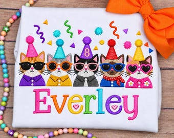 Girls Cool Cat Birthday Shirt, Party Cats, Cat Birthday, Cat Birthday, Kitten Birthday Shirt, Cool Cat Party.