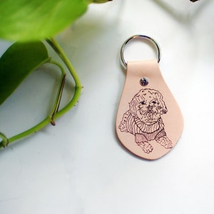 Custom Leather Pet Portrait Keychain: Engraved Keepsake