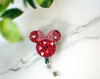 Minnie Mouse Sparkly Valentines Day Badge Reels